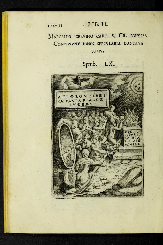 An illustration from Achillis Bocchii Bonon. Symbolicarvm qvaestionvm, de vniverso genere, quas serio ludebat, libri qvinqve, 1574, leaf 182