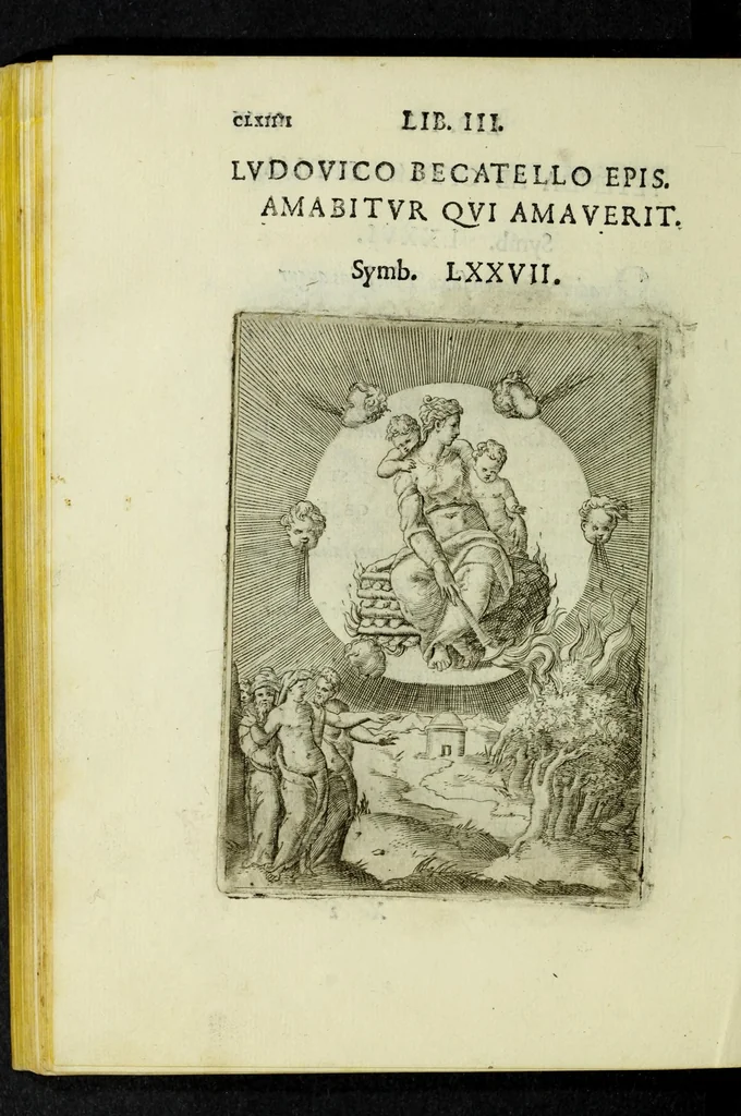 An illustration from Achillis Bocchii Bonon. Symbolicarvm qvaestionvm, de vniverso genere, quas serio ludebat, libri qvinqve, 1574, leaf 218