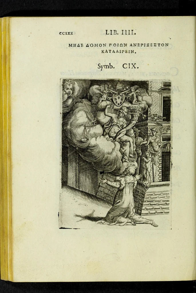 An illustration from Achillis Bocchii Bonon. Symbolicarvm qvaestionvm, de vniverso genere, quas serio ludebat, libri qvinqve, 1574, leaf 284
