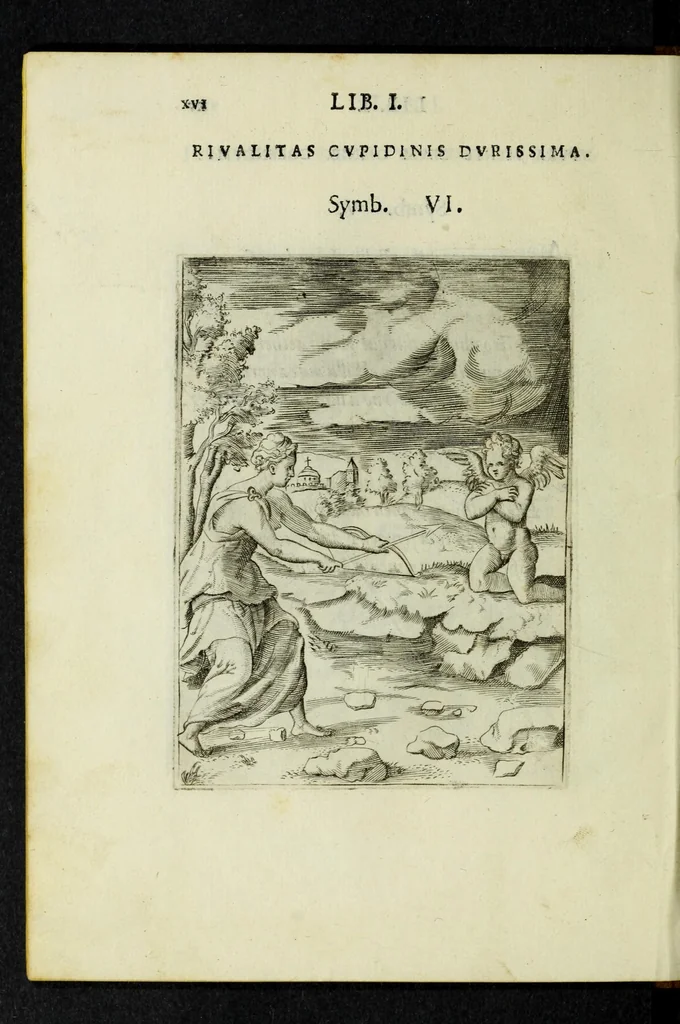 An illustration from Achillis Bocchii Bonon. Symbolicarvm qvaestionvm, de vniverso genere, quas serio ludebat, libri qvinqve, 1574, leaf 68