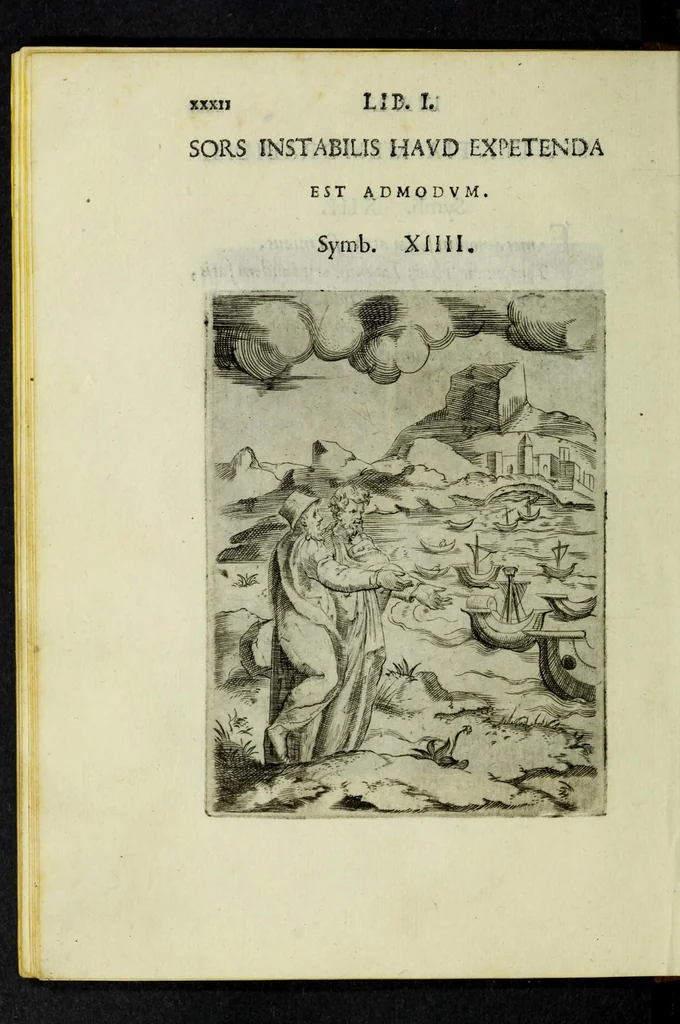 An illustration from Achillis Bocchii Bonon. Symbolicarvm qvaestionvm, de vniverso genere, quas serio ludebat, libri qvinqve, 1574, leaf 84