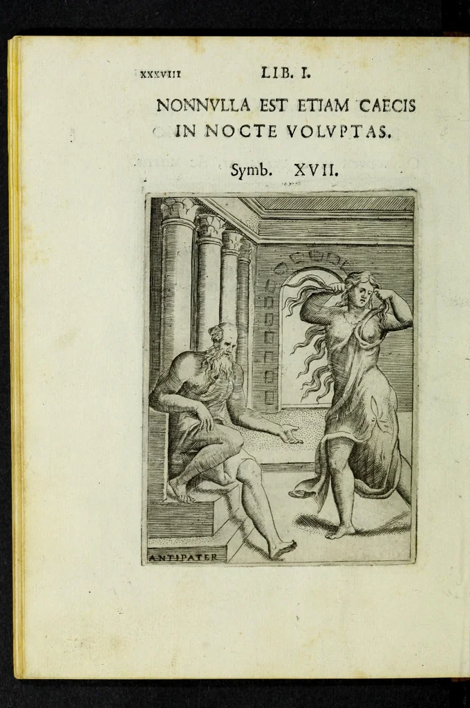 An illustration from Achillis Bocchii Bonon. Symbolicarvm qvaestionvm, de vniverso genere, quas serio ludebat, libri qvinqve, 1574, leaf 90