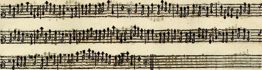 An illustration from [A composite music volume : containing Der Fluyten Lust-Hof, vol Psalmen, Paduanen, Allemanden, Couranten, Balletten, Airs, &c. konstigh en lieflik gefigureert, met veel veranderingen and 'T uitnemed kabinet, vol Pavanen, Almanden, Sarbanden, Couranten, Balletten, Intraden, Airs, &c. en de nieuwste voizen, om met 2 en 3 fioolen, of ander speel-tuigh te gebruiken], 1649, leaf 104