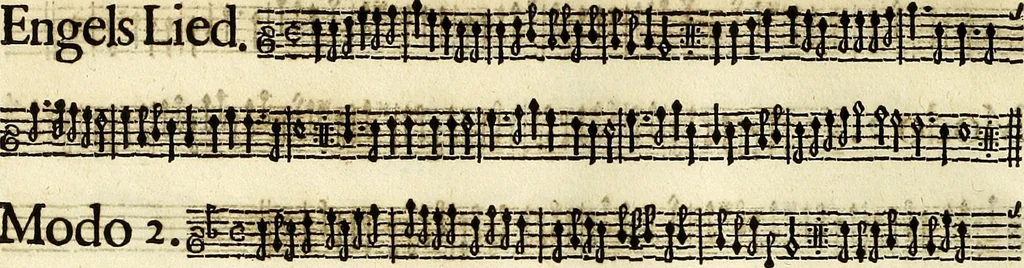 An illustration from [A composite music volume : containing Der Fluyten Lust-Hof, vol Psalmen, Paduanen, Allemanden, Couranten, Balletten, Airs, &c. konstigh en lieflik gefigureert, met veel veranderingen and 'T uitnemed kabinet, vol Pavanen, Almanden, Sarbanden, Couranten, Balletten, Intraden, Airs, &c. en de nieuwste voizen, om met 2 en 3 fioolen, of ander speel-tuigh te gebruiken], 1649, leaf 107