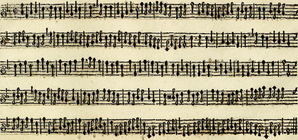 An illustration from [A composite music volume : containing Der Fluyten Lust-Hof, vol Psalmen, Paduanen, Allemanden, Couranten, Balletten, Airs, &c. konstigh en lieflik gefigureert, met veel veranderingen and 'T uitnemed kabinet, vol Pavanen, Almanden, Sarbanden, Couranten, Balletten, Intraden, Airs, &c. en de nieuwste voizen, om met 2 en 3 fioolen, of ander speel-tuigh te gebruiken], 1649, leaf 112