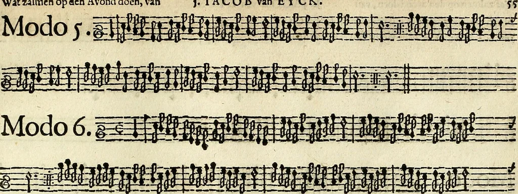 An illustration from [A composite music volume : containing Der Fluyten Lust-Hof, vol Psalmen, Paduanen, Allemanden, Couranten, Balletten, Airs, &c. konstigh en lieflik gefigureert, met veel veranderingen and 'T uitnemed kabinet, vol Pavanen, Almanden, Sarbanden, Couranten, Balletten, Intraden, Airs, &c. en de nieuwste voizen, om met 2 en 3 fioolen, of ander speel-tuigh te gebruiken], 1649, leaf 128