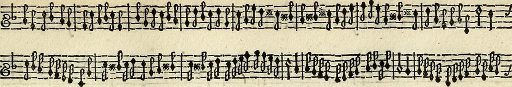 An illustration from [A composite music volume : containing Der Fluyten Lust-Hof, vol Psalmen, Paduanen, Allemanden, Couranten, Balletten, Airs, &c. konstigh en lieflik gefigureert, met veel veranderingen and 'T uitnemed kabinet, vol Pavanen, Almanden, Sarbanden, Couranten, Balletten, Intraden, Airs, &c. en de nieuwste voizen, om met 2 en 3 fioolen, of ander speel-tuigh te gebruiken], 1649, leaf 142