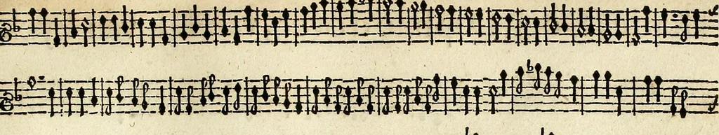 An illustration from [A composite music volume : containing Der Fluyten Lust-Hof, vol Psalmen, Paduanen, Allemanden, Couranten, Balletten, Airs, &c. konstigh en lieflik gefigureert, met veel veranderingen and 'T uitnemed kabinet, vol Pavanen, Almanden, Sarbanden, Couranten, Balletten, Intraden, Airs, &c. en de nieuwste voizen, om met 2 en 3 fioolen, of ander speel-tuigh te gebruiken], 1649, leaf 150