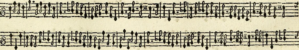 An illustration from [A composite music volume : containing Der Fluyten Lust-Hof, vol Psalmen, Paduanen, Allemanden, Couranten, Balletten, Airs, &c. konstigh en lieflik gefigureert, met veel veranderingen and 'T uitnemed kabinet, vol Pavanen, Almanden, Sarbanden, Couranten, Balletten, Intraden, Airs, &c. en de nieuwste voizen, om met 2 en 3 fioolen, of ander speel-tuigh te gebruiken], 1649, leaf 152
