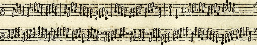 An illustration from [A composite music volume : containing Der Fluyten Lust-Hof, vol Psalmen, Paduanen, Allemanden, Couranten, Balletten, Airs, &c. konstigh en lieflik gefigureert, met veel veranderingen and 'T uitnemed kabinet, vol Pavanen, Almanden, Sarbanden, Couranten, Balletten, Intraden, Airs, &c. en de nieuwste voizen, om met 2 en 3 fioolen, of ander speel-tuigh te gebruiken], 1649, leaf 155