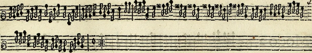 An illustration from [A composite music volume : containing Der Fluyten Lust-Hof, vol Psalmen, Paduanen, Allemanden, Couranten, Balletten, Airs, &c. konstigh en lieflik gefigureert, met veel veranderingen and 'T uitnemed kabinet, vol Pavanen, Almanden, Sarbanden, Couranten, Balletten, Intraden, Airs, &c. en de nieuwste voizen, om met 2 en 3 fioolen, of ander speel-tuigh te gebruiken], 1649, leaf 164