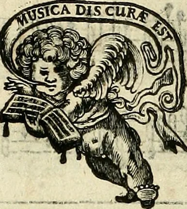 An illustration from [A composite music volume : containing Der Fluyten Lust-Hof, vol Psalmen, Paduanen, Allemanden, Couranten, Balletten, Airs, &c. konstigh en lieflik gefigureert, met veel veranderingen and 'T uitnemed kabinet, vol Pavanen, Almanden, Sarbanden, Couranten, Balletten, Intraden, Airs, &c. en de nieuwste voizen, om met 2 en 3 fioolen, of ander speel-tuigh te gebruiken], 1649, leaf 18