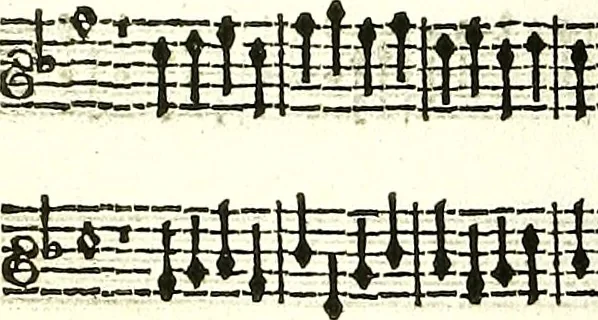 An illustration from [A composite music volume : containing Der Fluyten Lust-Hof, vol Psalmen, Paduanen, Allemanden, Couranten, Balletten, Airs, &c. konstigh en lieflik gefigureert, met veel veranderingen and 'T uitnemed kabinet, vol Pavanen, Almanden, Sarbanden, Couranten, Balletten, Intraden, Airs, &c. en de nieuwste voizen, om met 2 en 3 fioolen, of ander speel-tuigh te gebruiken], 1649, leaf 214