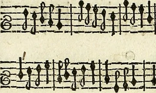 An illustration from [A composite music volume : containing Der Fluyten Lust-Hof, vol Psalmen, Paduanen, Allemanden, Couranten, Balletten, Airs, &c. konstigh en lieflik gefigureert, met veel veranderingen and 'T uitnemed kabinet, vol Pavanen, Almanden, Sarbanden, Couranten, Balletten, Intraden, Airs, &c. en de nieuwste voizen, om met 2 en 3 fioolen, of ander speel-tuigh te gebruiken], 1649, leaf 238