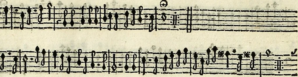 An illustration from [A composite music volume : containing Der Fluyten Lust-Hof, vol Psalmen, Paduanen, Allemanden, Couranten, Balletten, Airs, &c. konstigh en lieflik gefigureert, met veel veranderingen and 'T uitnemed kabinet, vol Pavanen, Almanden, Sarbanden, Couranten, Balletten, Intraden, Airs, &c. en de nieuwste voizen, om met 2 en 3 fioolen, of ander speel-tuigh te gebruiken], 1649, leaf 266