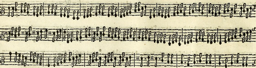 An illustration from [A composite music volume : containing Der Fluyten Lust-Hof, vol Psalmen, Paduanen, Allemanden, Couranten, Balletten, Airs, &c. konstigh en lieflik gefigureert, met veel veranderingen and 'T uitnemed kabinet, vol Pavanen, Almanden, Sarbanden, Couranten, Balletten, Intraden, Airs, &c. en de nieuwste voizen, om met 2 en 3 fioolen, of ander speel-tuigh te gebruiken], 1649, leaf 27