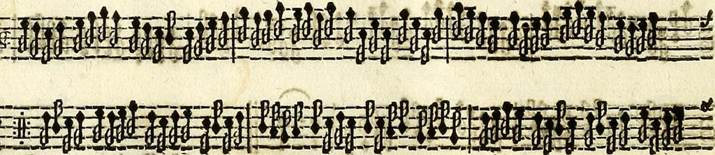 An illustration from [A composite music volume : containing Der Fluyten Lust-Hof, vol Psalmen, Paduanen, Allemanden, Couranten, Balletten, Airs, &c. konstigh en lieflik gefigureert, met veel veranderingen and 'T uitnemed kabinet, vol Pavanen, Almanden, Sarbanden, Couranten, Balletten, Intraden, Airs, &c. en de nieuwste voizen, om met 2 en 3 fioolen, of ander speel-tuigh te gebruiken], 1649, leaf 303