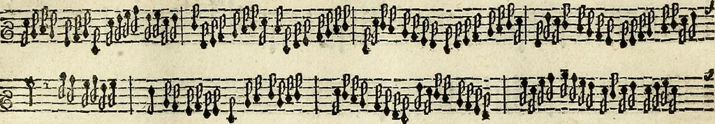 An illustration from [A composite music volume : containing Der Fluyten Lust-Hof, vol Psalmen, Paduanen, Allemanden, Couranten, Balletten, Airs, &c. konstigh en lieflik gefigureert, met veel veranderingen and 'T uitnemed kabinet, vol Pavanen, Almanden, Sarbanden, Couranten, Balletten, Intraden, Airs, &c. en de nieuwste voizen, om met 2 en 3 fioolen, of ander speel-tuigh te gebruiken], 1649, leaf 34