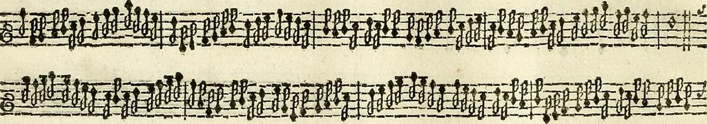 An illustration from [A composite music volume : containing Der Fluyten Lust-Hof, vol Psalmen, Paduanen, Allemanden, Couranten, Balletten, Airs, &c. konstigh en lieflik gefigureert, met veel veranderingen and 'T uitnemed kabinet, vol Pavanen, Almanden, Sarbanden, Couranten, Balletten, Intraden, Airs, &c. en de nieuwste voizen, om met 2 en 3 fioolen, of ander speel-tuigh te gebruiken], 1649, leaf 39