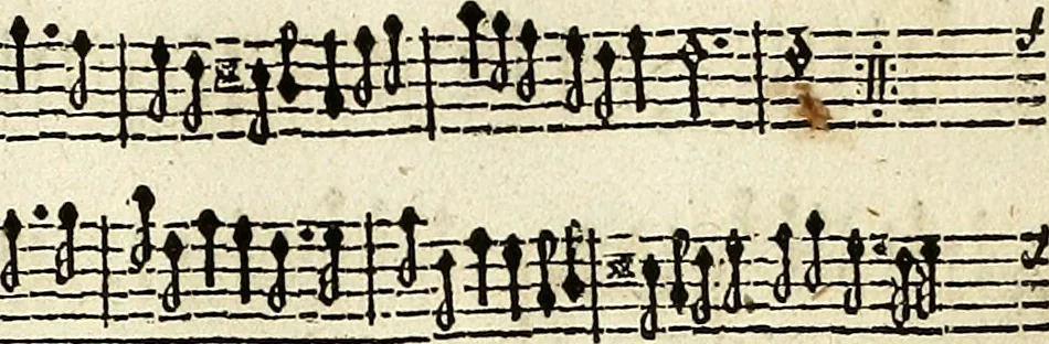 An illustration from [A composite music volume : containing Der Fluyten Lust-Hof, vol Psalmen, Paduanen, Allemanden, Couranten, Balletten, Airs, &c. konstigh en lieflik gefigureert, met veel veranderingen and 'T uitnemed kabinet, vol Pavanen, Almanden, Sarbanden, Couranten, Balletten, Intraden, Airs, &c. en de nieuwste voizen, om met 2 en 3 fioolen, of ander speel-tuigh te gebruiken], 1649, leaf 82