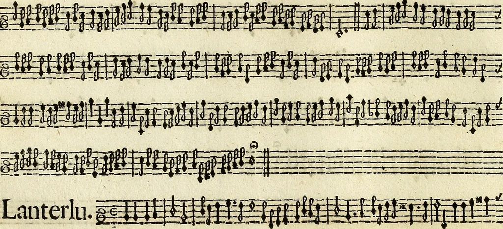 An illustration from [A composite music volume : containing Der Fluyten Lust-Hof, vol Psalmen, Paduanen, Allemanden, Couranten, Balletten, Airs, &c. konstigh en lieflik gefigureert, met veel veranderingen and 'T uitnemed kabinet, vol Pavanen, Almanden, Sarbanden, Couranten, Balletten, Intraden, Airs, &c. en de nieuwste voizen, om met 2 en 3 fioolen, of ander speel-tuigh te gebruiken], 1649, leaf 89