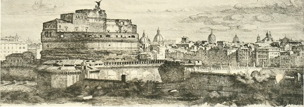 An illustration from Acquafortisti italiani; reccolta di acqueforti, acquetine, puntesecche, maniera nera, di 150 artisti. Acquafortistes italiens; recueil de eauxfortes, acqua-tintas, pointes-sèches, façon noire, de 150 artistes, 1922, leaf 100