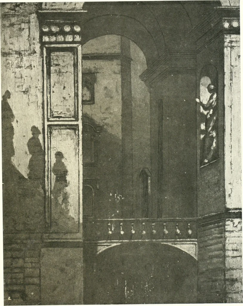 An illustration from Acquafortisti italiani; reccolta di acqueforti, acquetine, puntesecche, maniera nera, di 150 artisti. Acquafortistes italiens; recueil de eauxfortes, acqua-tintas, pointes-sèches, façon noire, de 150 artistes, 1922, leaf 140