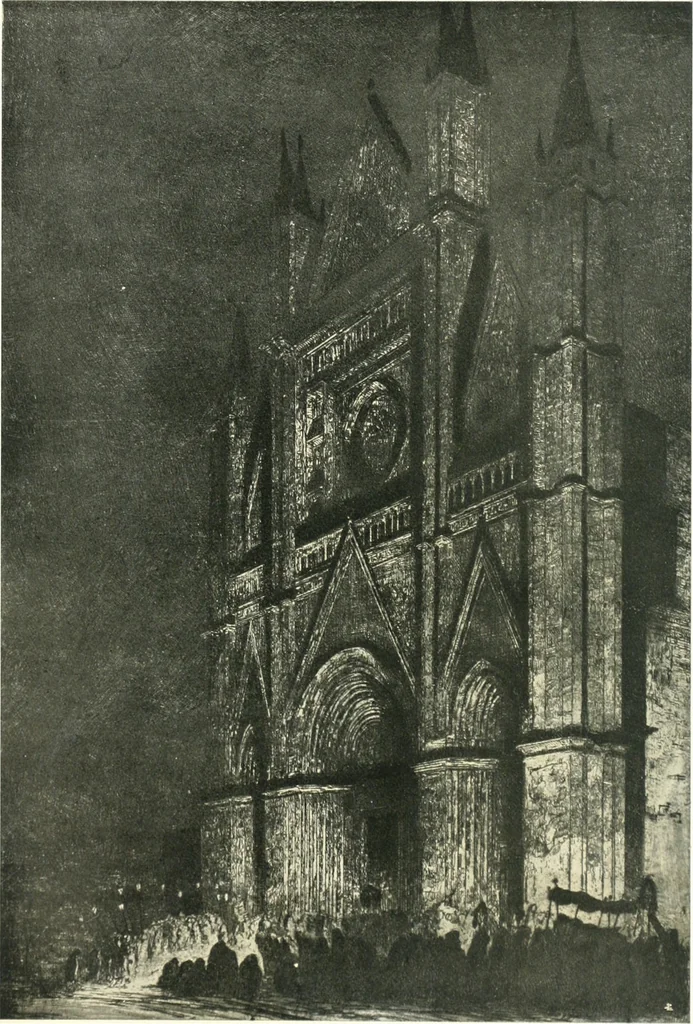 An illustration from Acquafortisti italiani; reccolta di acqueforti, acquetine, puntesecche, maniera nera, di 150 artisti. Acquafortistes italiens; recueil de eauxfortes, acqua-tintas, pointes-sèches, façon noire, de 150 artistes, 1922, leaf 142