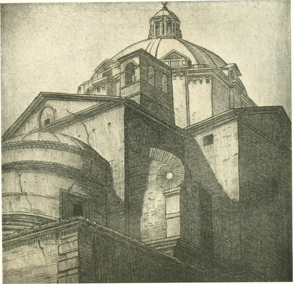 An illustration from Acquafortisti italiani; reccolta di acqueforti, acquetine, puntesecche, maniera nera, di 150 artisti. Acquafortistes italiens; recueil de eauxfortes, acqua-tintas, pointes-sèches, façon noire, de 150 artistes, 1922, leaf 146