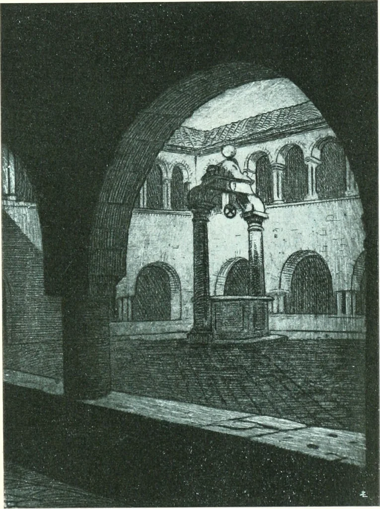An illustration from Acquafortisti italiani; reccolta di acqueforti, acquetine, puntesecche, maniera nera, di 150 artisti. Acquafortistes italiens; recueil de eauxfortes, acqua-tintas, pointes-sèches, façon noire, de 150 artistes, 1922, leaf 148