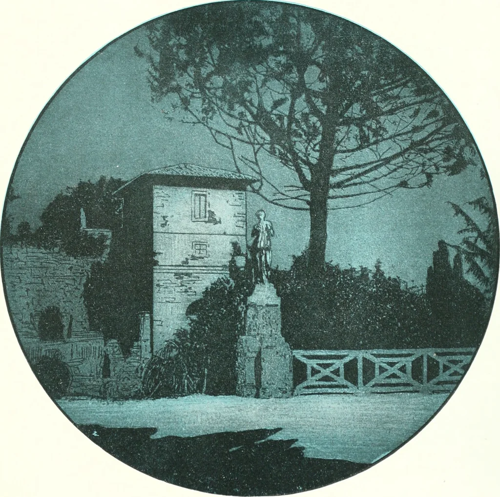 An illustration from Acquafortisti italiani; reccolta di acqueforti, acquetine, puntesecche, maniera nera, di 150 artisti. Acquafortistes italiens; recueil de eauxfortes, acqua-tintas, pointes-sèches, façon noire, de 150 artistes, 1922, leaf 156
