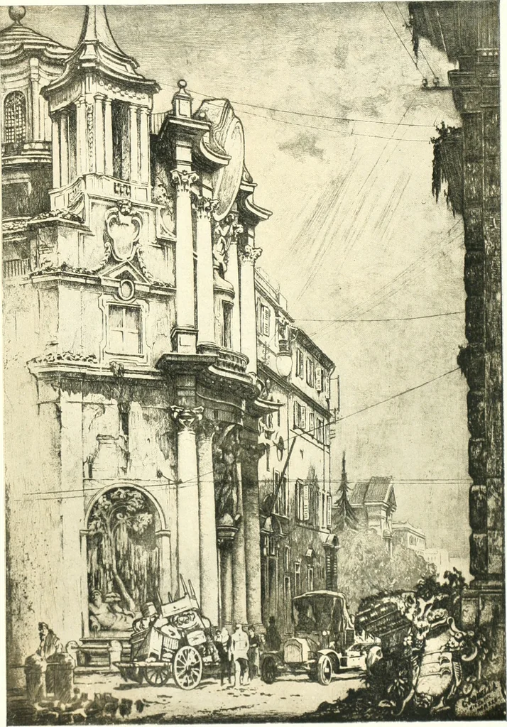 An illustration from Acquafortisti italiani; reccolta di acqueforti, acquetine, puntesecche, maniera nera, di 150 artisti. Acquafortistes italiens; recueil de eauxfortes, acqua-tintas, pointes-sèches, façon noire, de 150 artistes, 1922, leaf 160