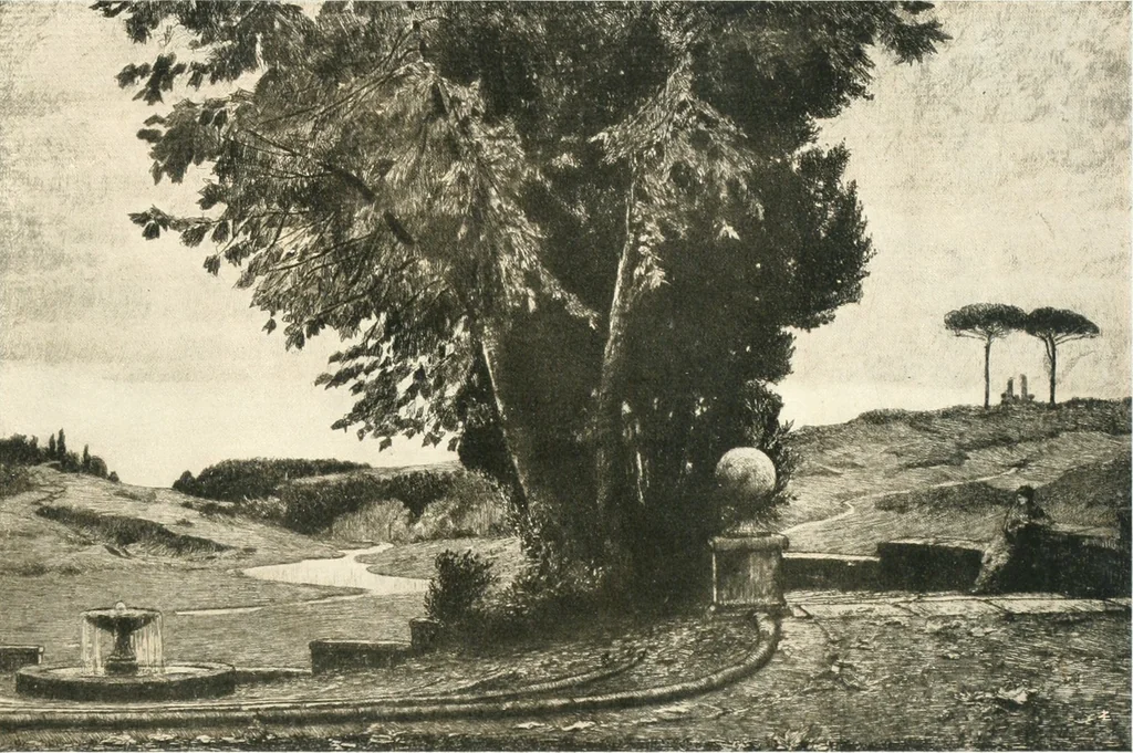 An illustration from Acquafortisti italiani; reccolta di acqueforti, acquetine, puntesecche, maniera nera, di 150 artisti. Acquafortistes italiens; recueil de eauxfortes, acqua-tintas, pointes-sèches, façon noire, de 150 artistes, 1922, leaf 172