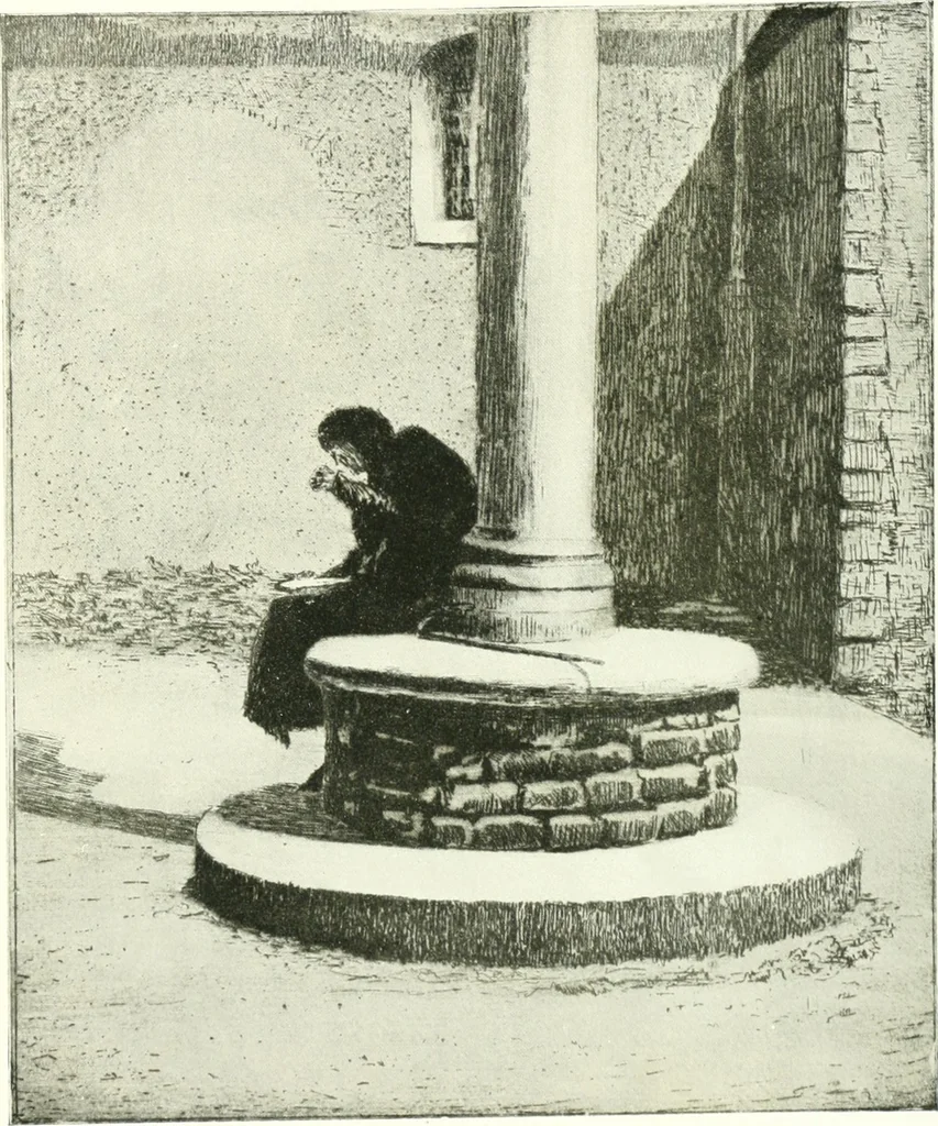 An illustration from Acquafortisti italiani; reccolta di acqueforti, acquetine, puntesecche, maniera nera, di 150 artisti. Acquafortistes italiens; recueil de eauxfortes, acqua-tintas, pointes-sèches, façon noire, de 150 artistes, 1922, leaf 196