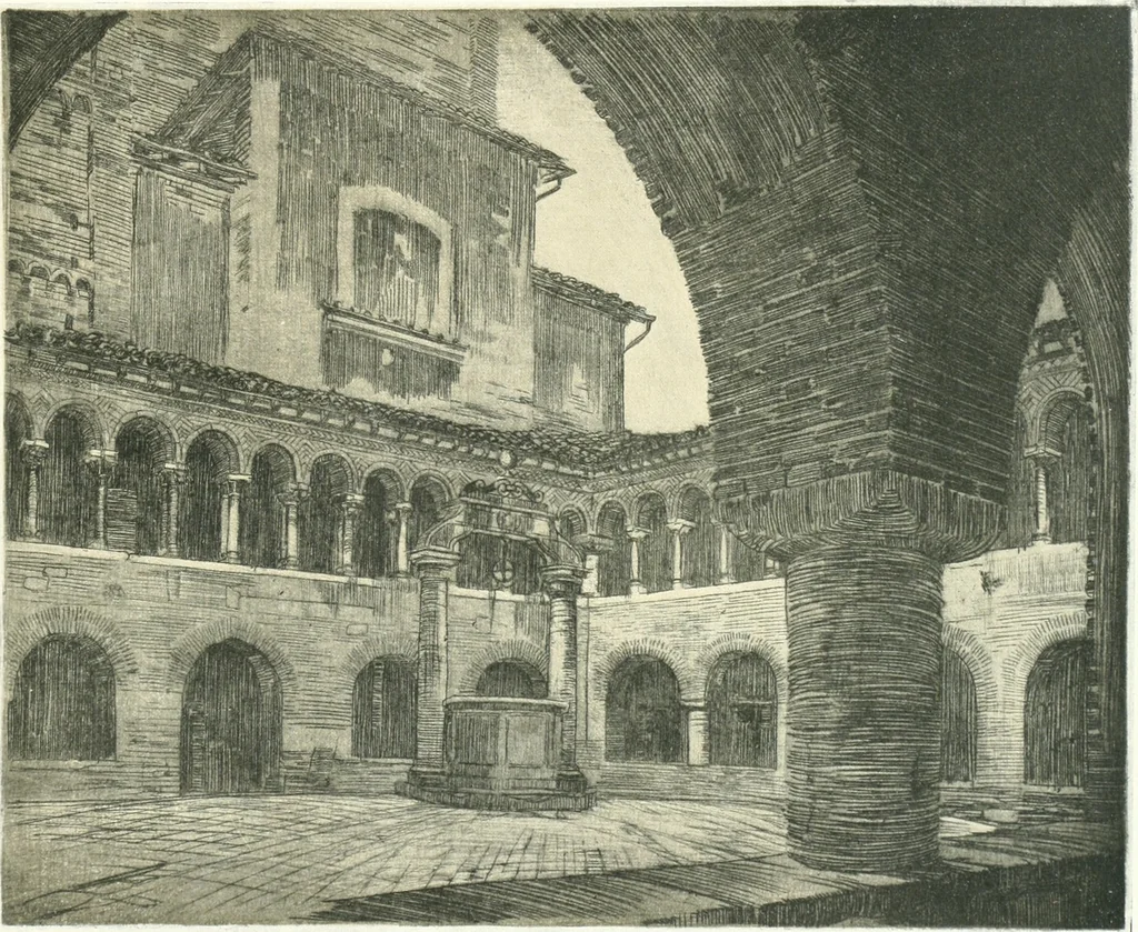 An illustration from Acquafortisti italiani; reccolta di acqueforti, acquetine, puntesecche, maniera nera, di 150 artisti. Acquafortistes italiens; recueil de eauxfortes, acqua-tintas, pointes-sèches, façon noire, de 150 artistes, 1922, leaf 208