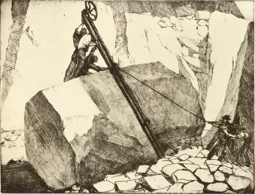 An illustration from Acquafortisti italiani; reccolta di acqueforti, acquetine, puntesecche, maniera nera, di 150 artisti. Acquafortistes italiens; recueil de eauxfortes, acqua-tintas, pointes-sèches, façon noire, de 150 artistes, 1922, leaf 232