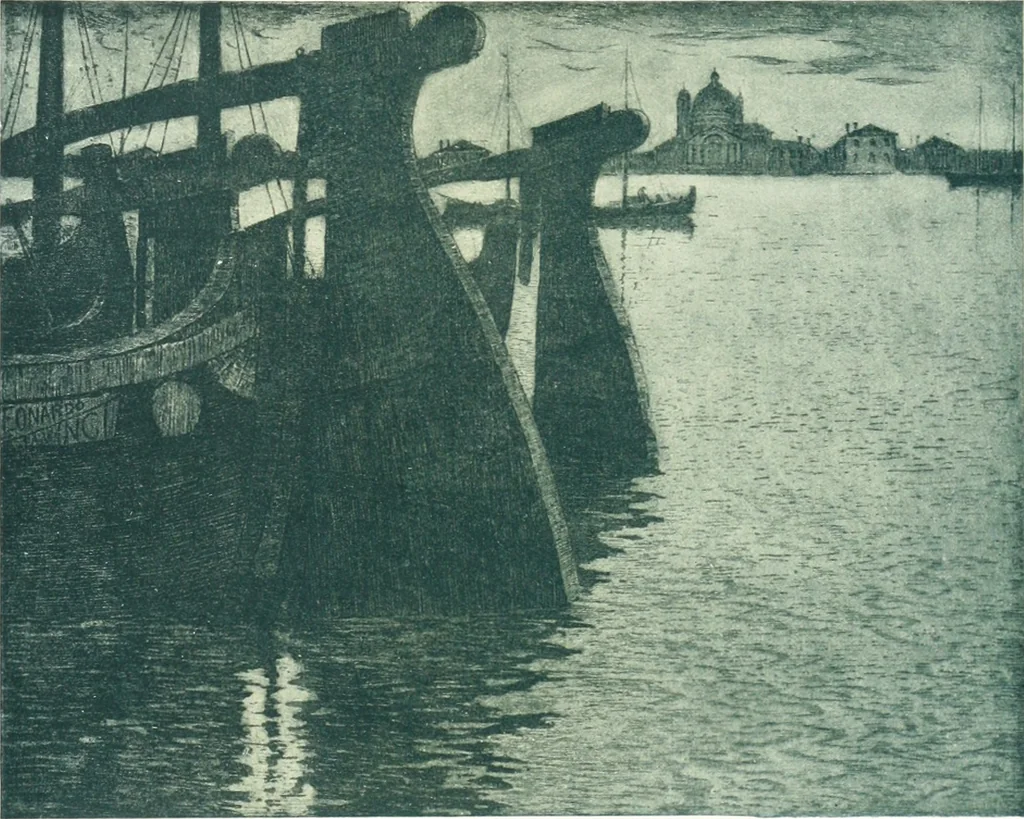 An illustration from Acquafortisti italiani; reccolta di acqueforti, acquetine, puntesecche, maniera nera, di 150 artisti. Acquafortistes italiens; recueil de eauxfortes, acqua-tintas, pointes-sèches, façon noire, de 150 artistes, 1922, leaf 236