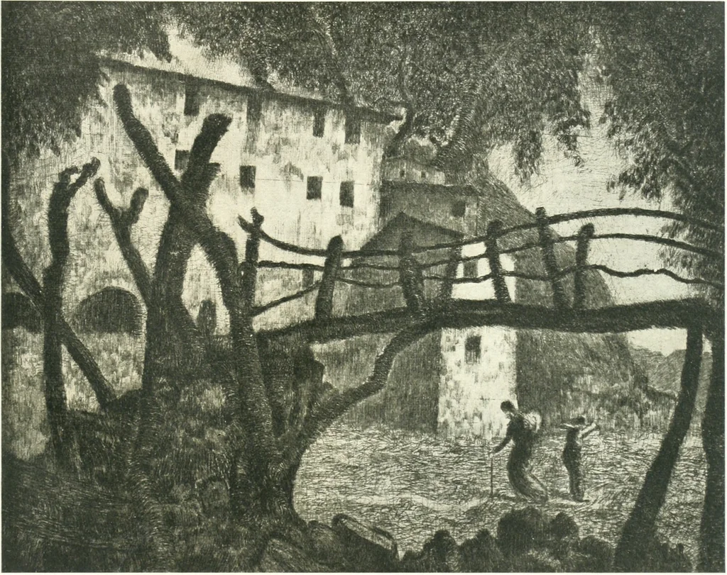 An illustration from Acquafortisti italiani; reccolta di acqueforti, acquetine, puntesecche, maniera nera, di 150 artisti. Acquafortistes italiens; recueil de eauxfortes, acqua-tintas, pointes-sèches, façon noire, de 150 artistes, 1922, leaf 270