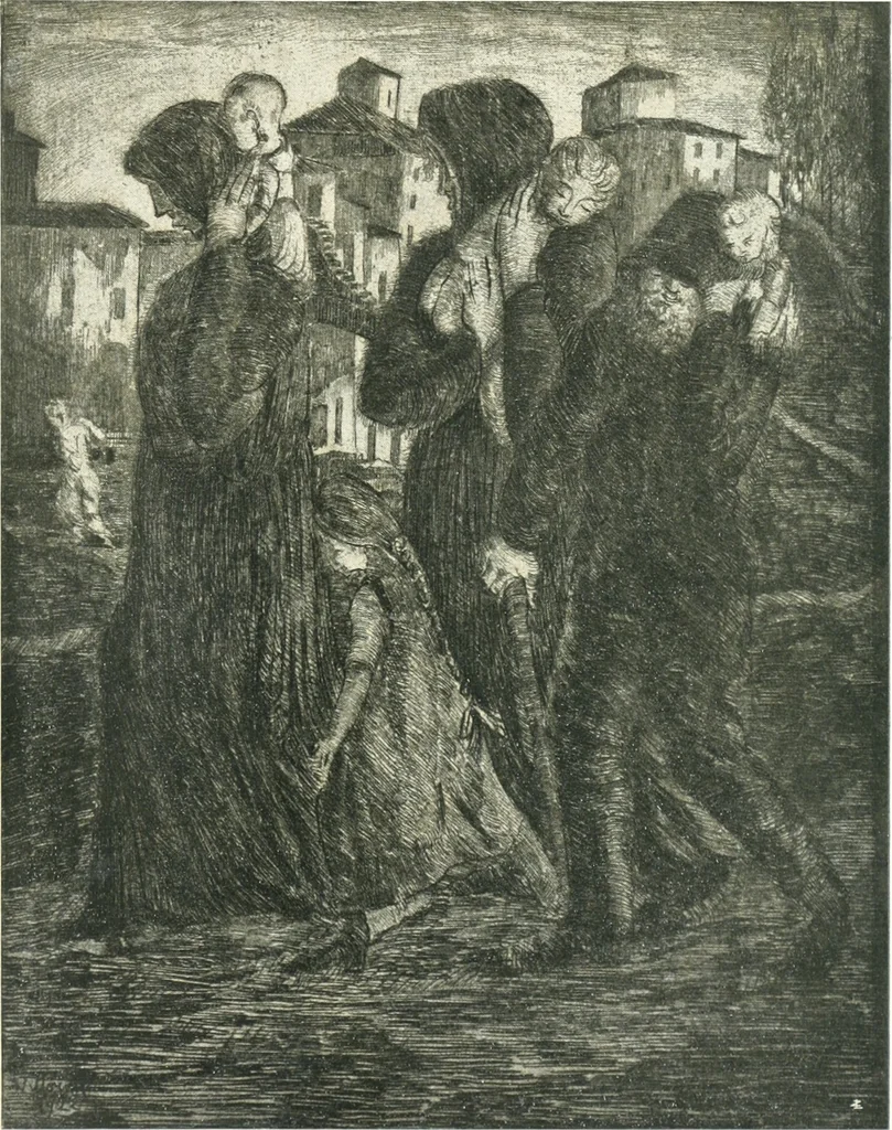An illustration from Acquafortisti italiani; reccolta di acqueforti, acquetine, puntesecche, maniera nera, di 150 artisti. Acquafortistes italiens; recueil de eauxfortes, acqua-tintas, pointes-sèches, façon noire, de 150 artistes, 1922, leaf 276