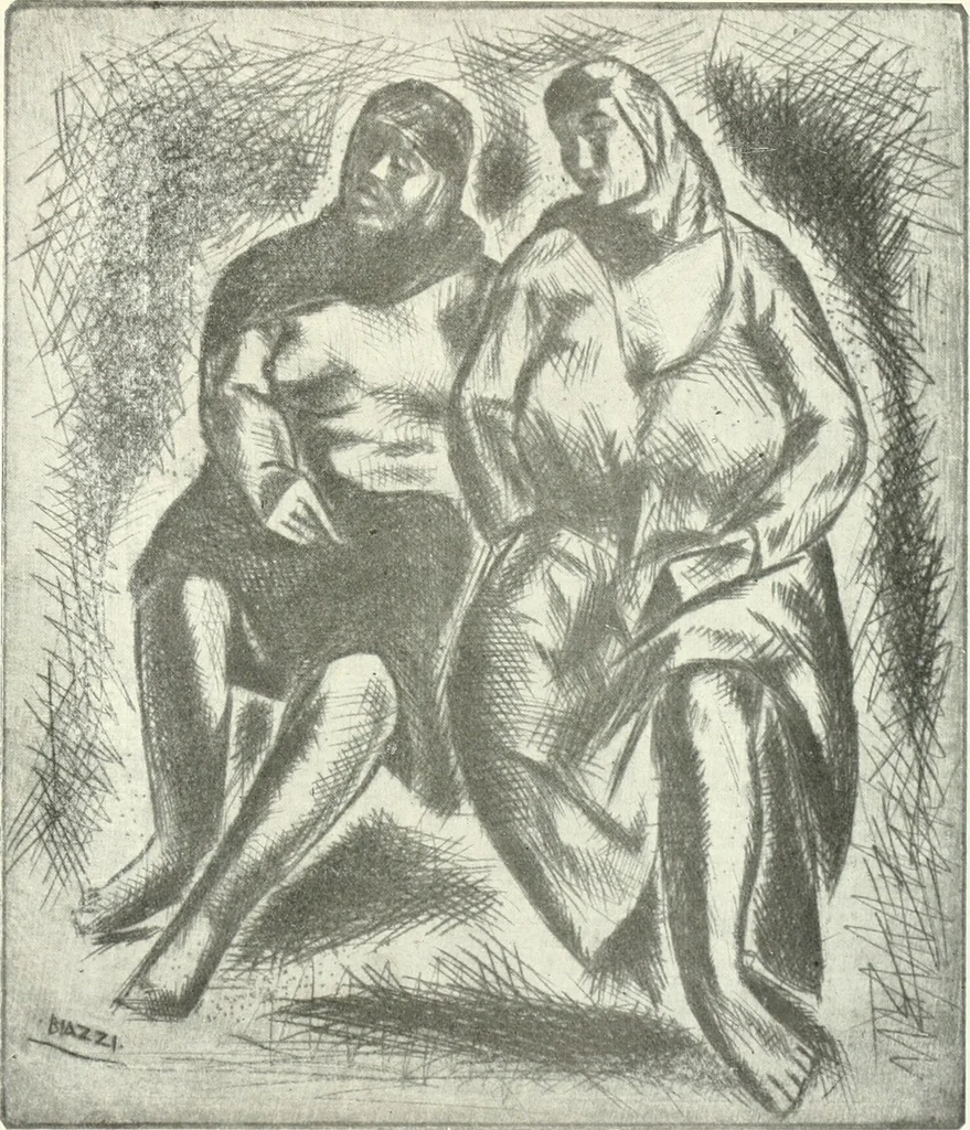 An illustration from Acquafortisti italiani; reccolta di acqueforti, acquetine, puntesecche, maniera nera, di 150 artisti. Acquafortistes italiens; recueil de eauxfortes, acqua-tintas, pointes-sèches, façon noire, de 150 artistes, 1922, leaf 298