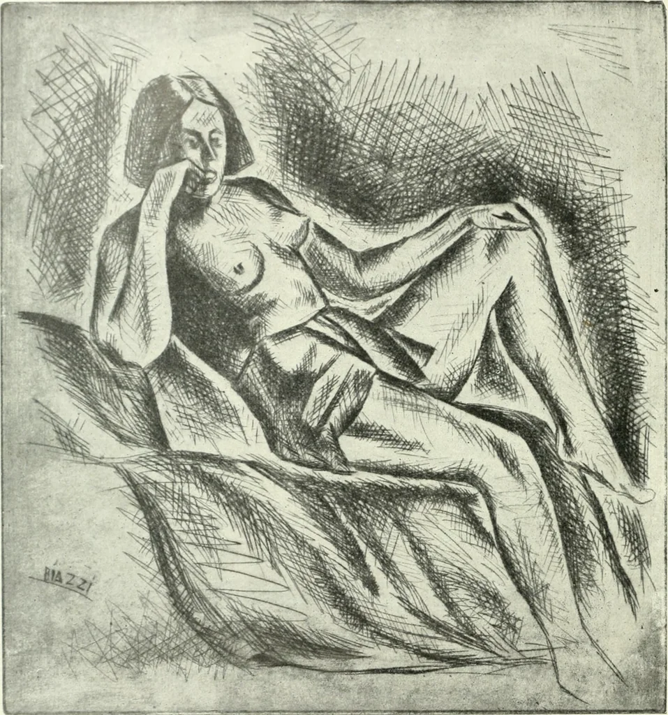 An illustration from Acquafortisti italiani; reccolta di acqueforti, acquetine, puntesecche, maniera nera, di 150 artisti. Acquafortistes italiens; recueil de eauxfortes, acqua-tintas, pointes-sèches, façon noire, de 150 artistes, 1922, leaf 299
