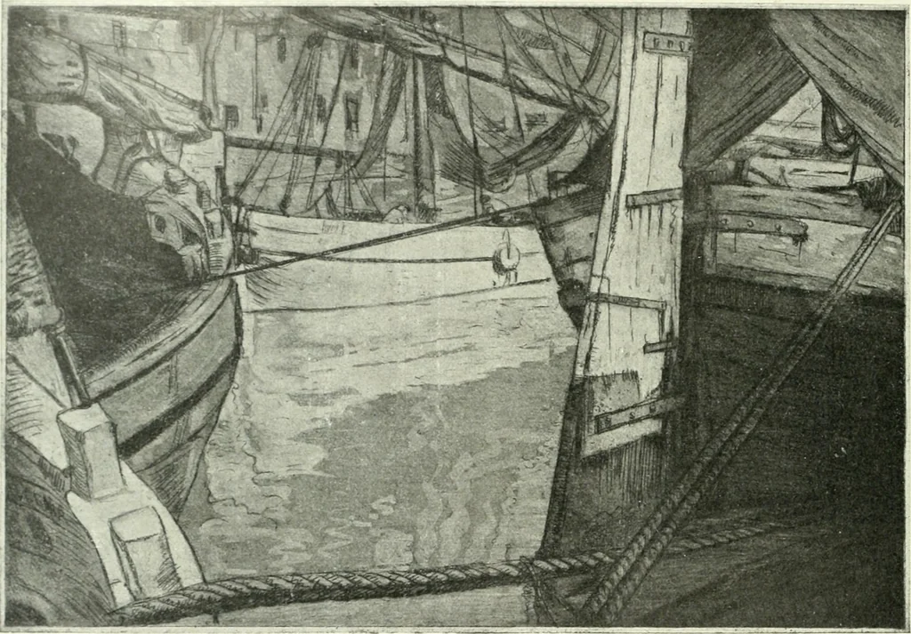 An illustration from Acquafortisti italiani; reccolta di acqueforti, acquetine, puntesecche, maniera nera, di 150 artisti. Acquafortistes italiens; recueil de eauxfortes, acqua-tintas, pointes-sèches, façon noire, de 150 artistes, 1922, leaf 301
