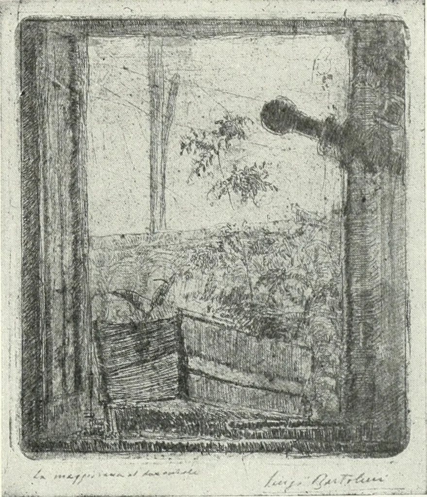 An illustration from Acquafortisti italiani; reccolta di acqueforti, acquetine, puntesecche, maniera nera, di 150 artisti. Acquafortistes italiens; recueil de eauxfortes, acqua-tintas, pointes-sèches, façon noire, de 150 artistes, 1922, leaf 324