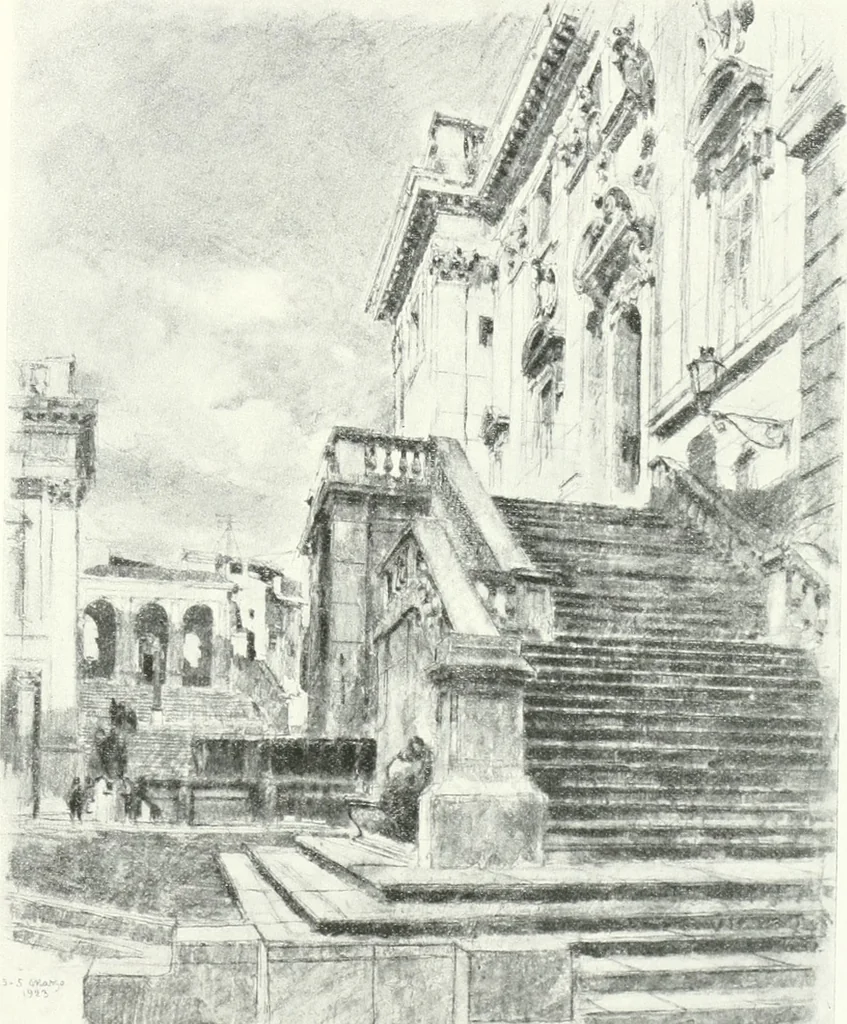 An illustration from Acquafortisti italiani; reccolta di acqueforti, acquetine, puntesecche, maniera nera, di 150 artisti. Acquafortistes italiens; recueil de eauxfortes, acqua-tintas, pointes-sèches, façon noire, de 150 artistes, 1922, leaf 50