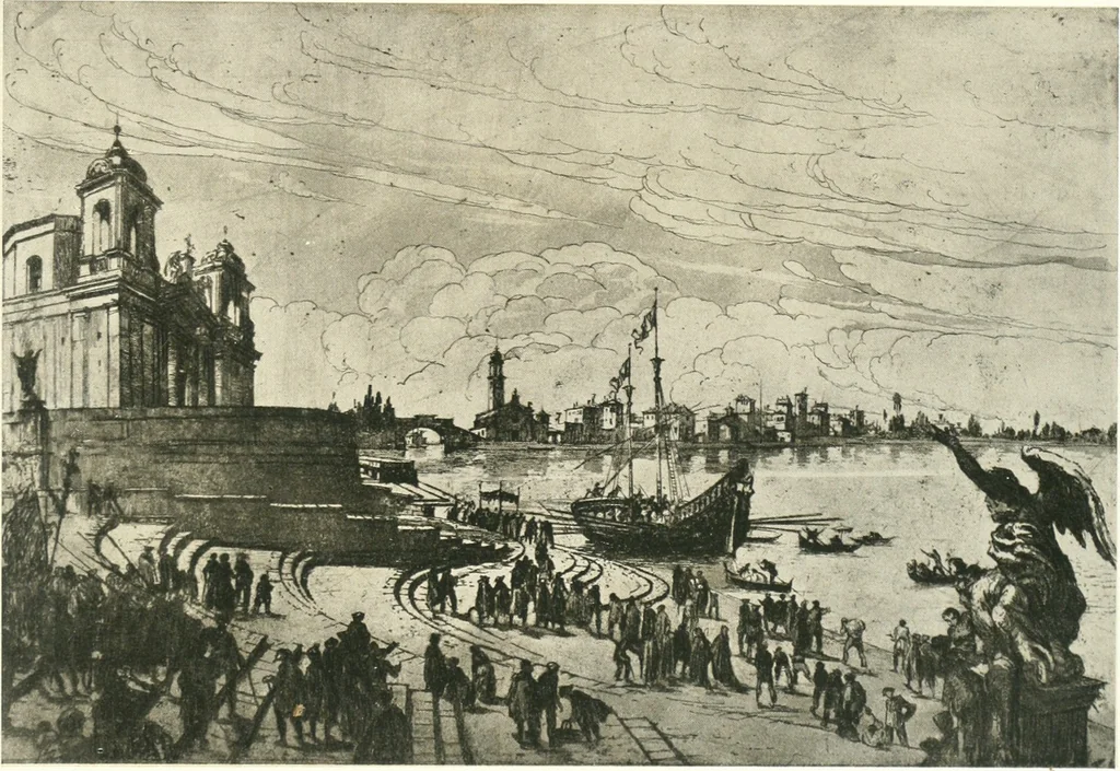 An illustration from Acquafortisti italiani; reccolta di acqueforti, acquetine, puntesecche, maniera nera, di 150 artisti. Acquafortistes italiens; recueil de eauxfortes, acqua-tintas, pointes-sèches, façon noire, de 150 artistes, 1922, leaf 58