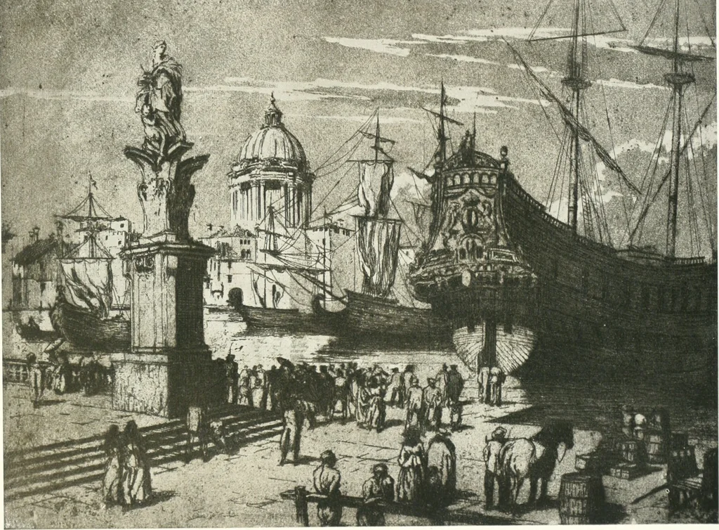 An illustration from Acquafortisti italiani; reccolta di acqueforti, acquetine, puntesecche, maniera nera, di 150 artisti. Acquafortistes italiens; recueil de eauxfortes, acqua-tintas, pointes-sèches, façon noire, de 150 artistes, 1922, leaf 60
