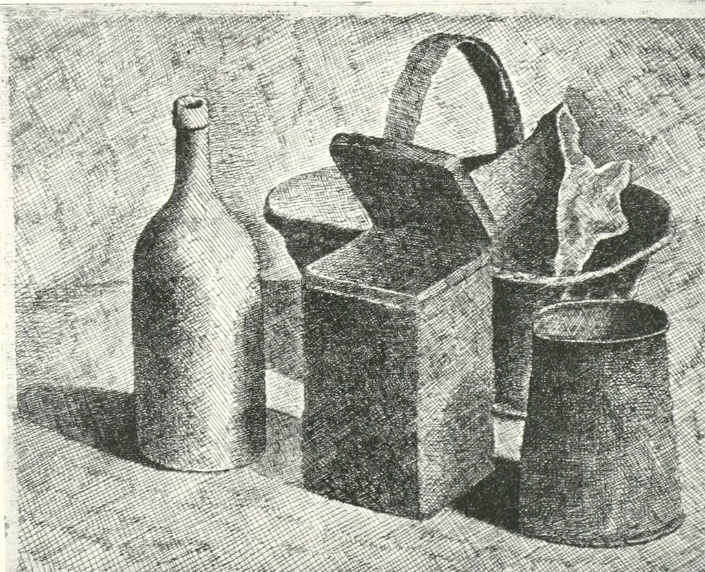 An illustration from Acquafortisti italiani; reccolta di acqueforti, acquetine, puntesecche, maniera nera, di 150 artisti. Acquafortistes italiens; recueil de eauxfortes, acqua-tintas, pointes-sèches, façon noire, de 150 artistes, 1922, leaf 64