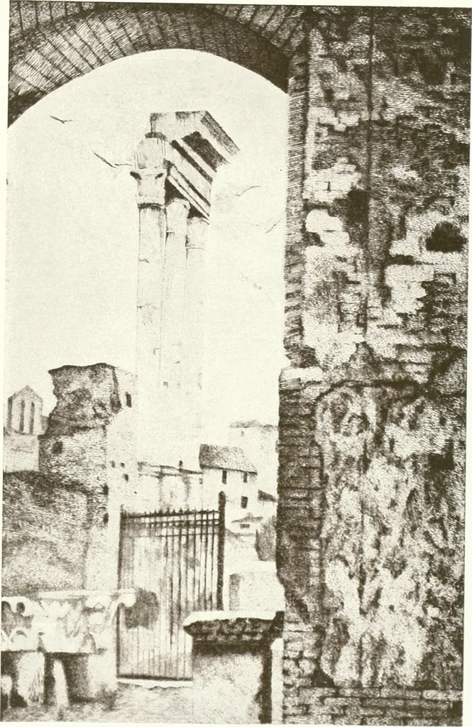 An illustration from Acquafortisti italiani; reccolta di acqueforti, acquetine, puntesecche, maniera nera, di 150 artisti. Acquafortistes italiens; recueil de eauxfortes, acqua-tintas, pointes-sèches, façon noire, de 150 artistes, 1922, leaf 66