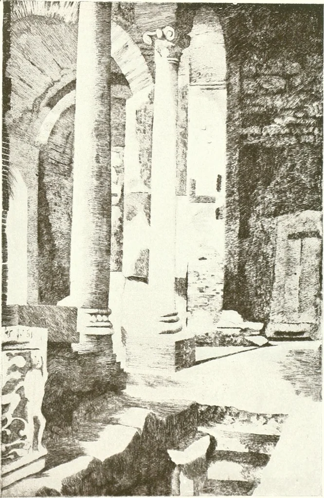 An illustration from Acquafortisti italiani; reccolta di acqueforti, acquetine, puntesecche, maniera nera, di 150 artisti. Acquafortistes italiens; recueil de eauxfortes, acqua-tintas, pointes-sèches, façon noire, de 150 artistes, 1922, leaf 68