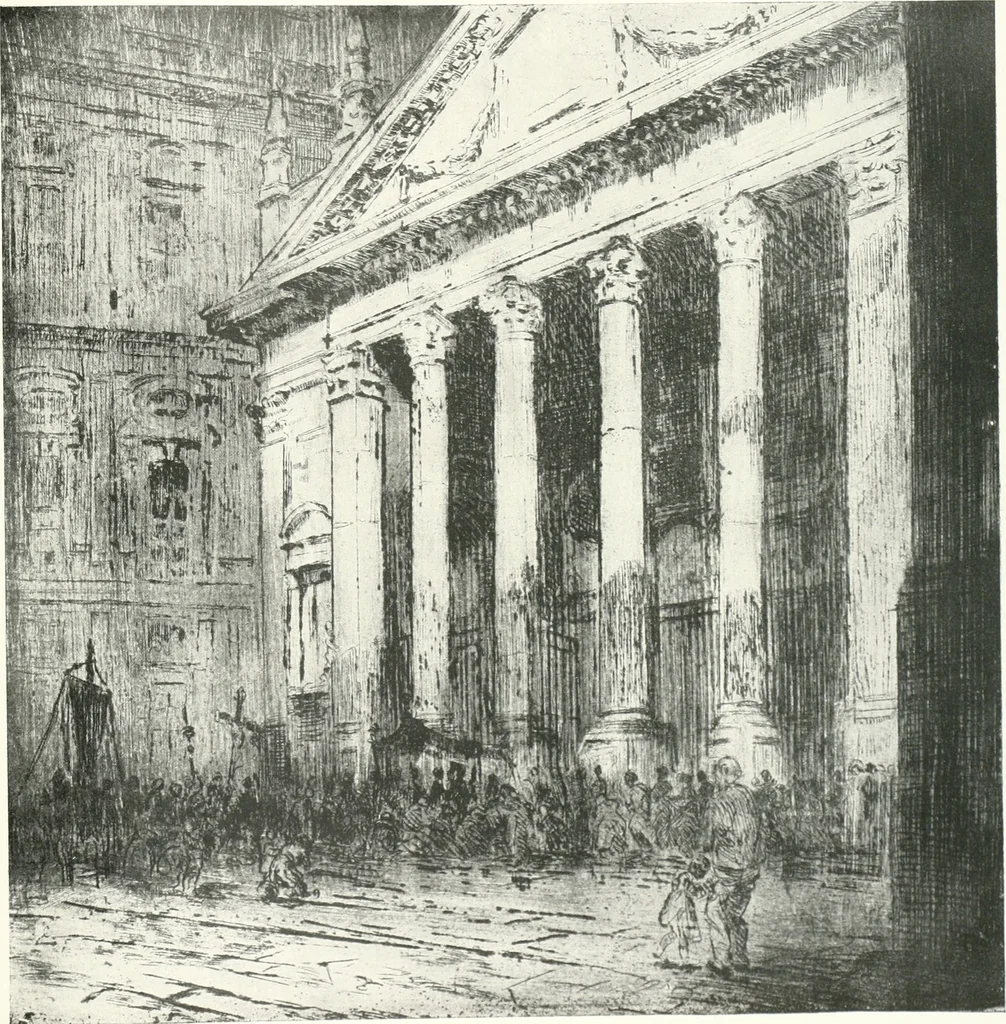 An illustration from Acquafortisti italiani; reccolta di acqueforti, acquetine, puntesecche, maniera nera, di 150 artisti. Acquafortistes italiens; recueil de eauxfortes, acqua-tintas, pointes-sèches, façon noire, de 150 artistes, 1922, leaf 78